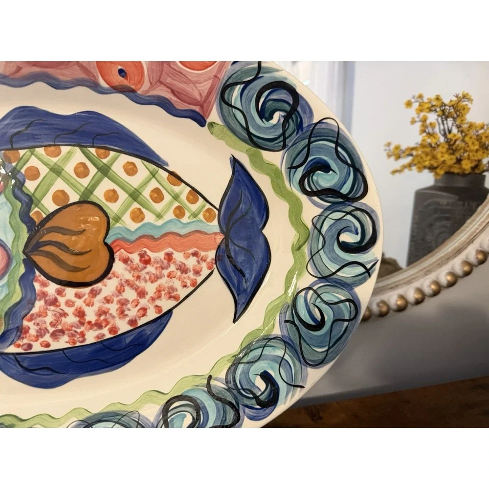 Vicki Carroll Studio Hand Painted Fish Platter 19.5